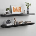 Homeforia Black Floating Shelves 36 inches Long, High End Solid Real Wood 36 inch Floating Shelf for Wall Mounted, Black Wooden 36in Floating Shelves, Heavy Duty Bracket, 36 X 6.5 X 1.75 in, Set of 2