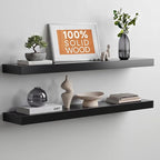 Homeforia Black Floating Shelves 36 inches Long, High End Solid Real Wood 36 inch Floating Shelf for Wall Mounted, Black Wooden 36in Floating Shelves, Heavy Duty Bracket, 36 X 6.5 X 1.75 in, Set of 2