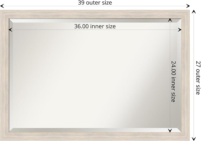 Amanti Art White Wall Mirror 27x39 Hardwood White Wash Narrow Rectangle Bathroom Mirror for Wall Decor Living Room, Large Country Rustic Wood Frame, Hangs Horizonally and Vertically, Bathroom Decor,