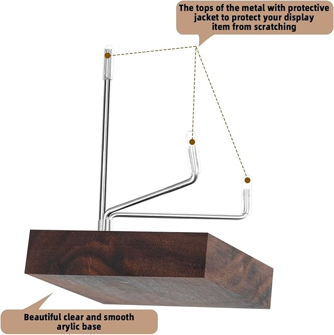 Wenqik 4 Pcs Crystal Display Stand Rock Display Stand Adjustable Metal Arms with Wooden Base Geodes Rock Agate Mineral Easel Holder for Collectibles(1.97 x 1.97 x 3.15 Inch,Silver)