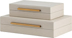 Set of 2 Beige Shagreen Decorative Storage Boxes with Gold Metal Handles – Faux Leather Jewelry & Memory Boxes, Nesting Photo Organizers for Home Decor