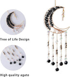 Agate Moon Dream Catchers with Crystal 7 Chakra Gemstone Dream Catchers Color Natural Gem Agate Wall Hangings Room Garden Dreamcatchers Decor (Black)