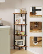 IBUYKE 4 Tier Corner Shelf Stand,Industrial Corner Display Rack,Corner Bookshelf for Living Room, Bedroom, Kitchen, Home Office, Brown WBC014H