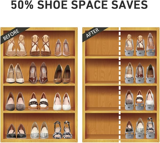 Shoe Slots Organizer 20 Pack - Shoe Stackers for a Pair of Shoes, Shoe Storage Shoe Space Savers 50%, 4 Levels Adjustable Thickening expandable Shoe Rack Holders Shoe Organizer for Closet, Grey