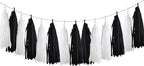 20Pcs Black and White Paper Tassel Garland,Tissue Tassel Banner for Party Decorations