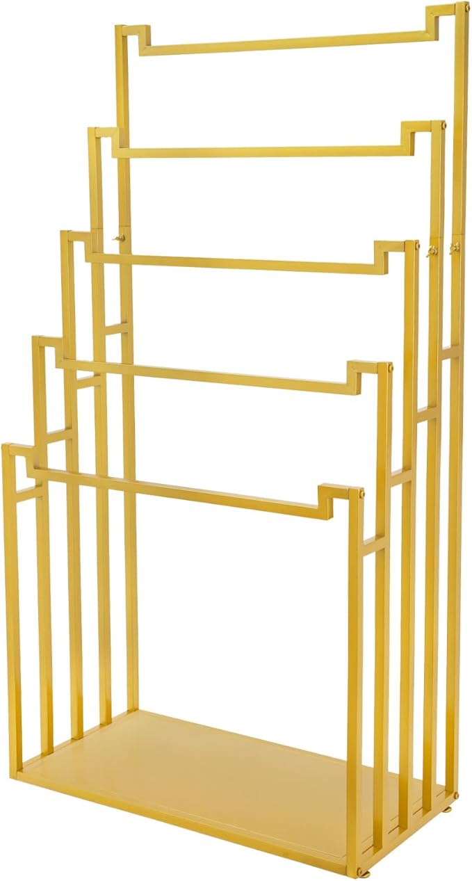 Scarf Organizer Stand, 5-Tier Freestanding Scarf Display Rack, Metal Scarf Holder Belt Pants Hanger for Commercial Clothing Retail Store Home, Space Saving Shelves, 31.5" x 15.75" x 59"(Gold)