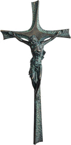ShineOnAngel Crucifix Wall Cross, 12 Inch Bronze Patina Wall Crucifix Modern Home Decor, Hand Painted Resin Antique Style Jesus Cross for Wall Religious Housewarming Gifts