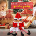 Set of 2 Christmas Elf Figures Kit, Red and White Naughty Boy and Girl with Long Legs and Soft Body for Christmas New Year Winter Holiday Birthday Decorations