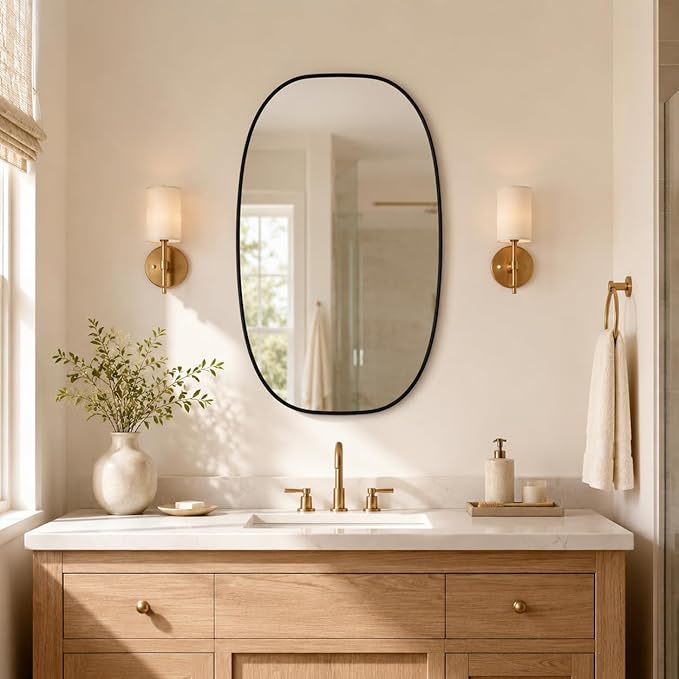USHOWER Black Oval Arch Bathroom Mirrors for Over Sink, 24x36 Inch Bathroom Vanity Mirror for Bathroom, Bedroom, Vanity, Entryway, Aluminium Frame, Anti-Rust, Modern Wall Decor