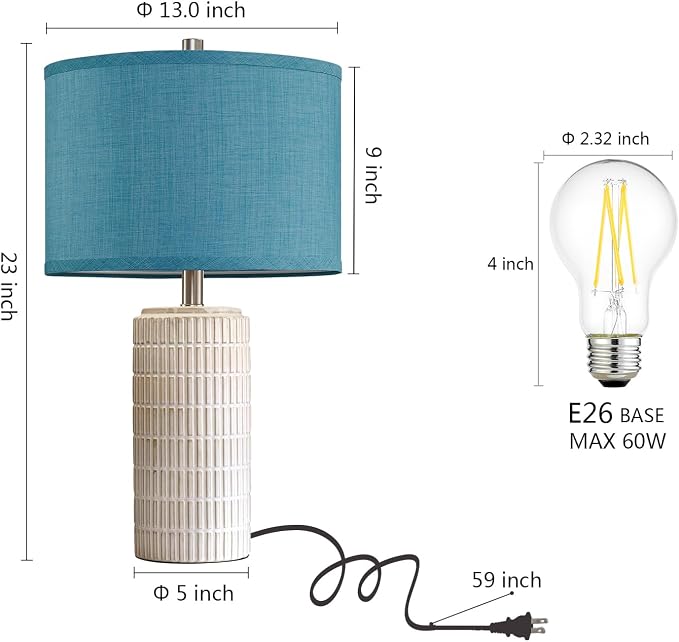 AIEAMPDO 23" Set of 2 Nautical Ceramic Nightstand Table Lamps, Blue | Side Table Lamps For Bedroom, Bedside, Living Room, Dining Room And Office, 2 LED Bulbs Included