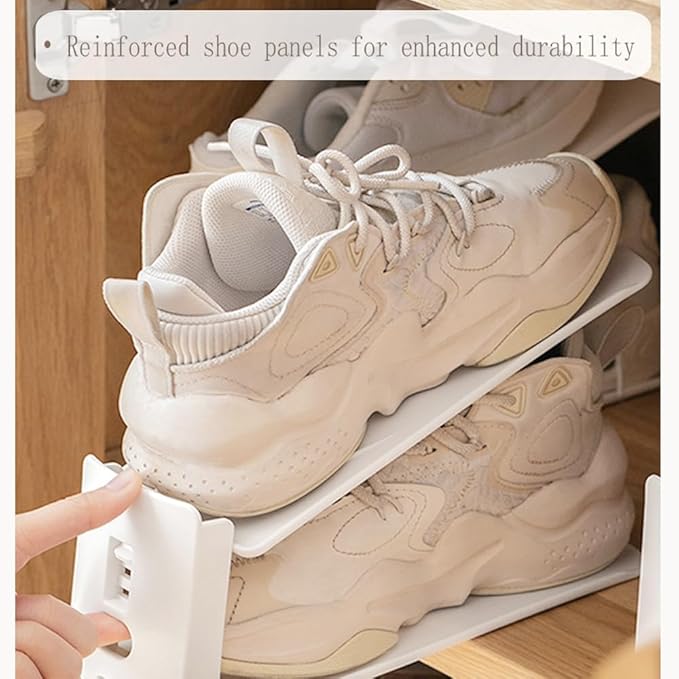 Shoe Slots Organizer 10 Pack - Shoe Stackers, Space Savers 50%, 3 Levels Adjustable, Double Layer Holders for Closet, Space Saver for Entryway,White