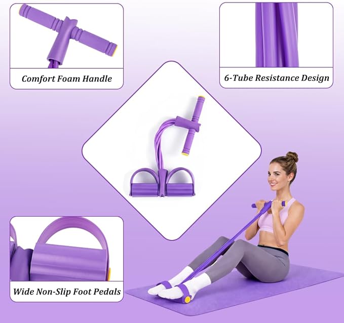 Resistance Bands with Handles, 6-Tube Foot Pedal, Natural Rubber Ankle Puller for Sit-ups & Full Body, Portable Home Gym Strength for Legs, Arms & Core – Fitness Bands for Women, Stretching & Toning