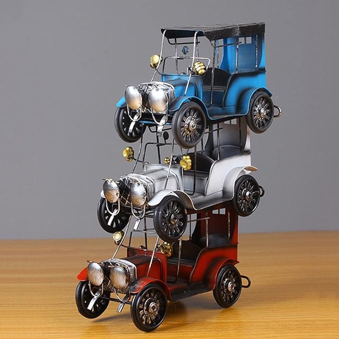 Kikumi Nostalgic Metal Car Organizations Retro Home Ornaments Home Decor for Living Room Table Cabinet (White)
