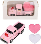 Valentine's Day Mini Metal Farm Truck with Pink and White Hearts Vintage Metal Pickup Romantic Love Model Truck Farmhouse Tiered Tray Decor for Shelf Kitchen Table Home Decor
