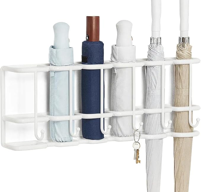 Wall Mounted Umbrella Holder for Entryway, Modern Metal Space-Saving Umbrella Stand Rack Indoor Organizer for Home Office Apartment(White,46.5CM)