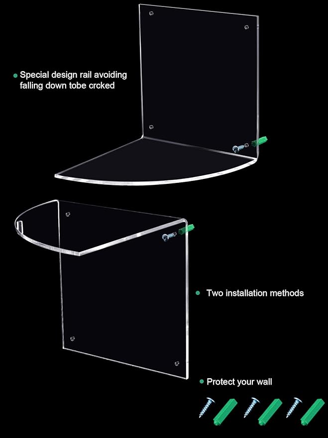 5 Tier Corner Shelf Wall Mount Floating Acrylic Corner Shelves Easy to Assemble Corner Bookshelf, Plant Shelf Wall Organizer Storage for Bedroom, Bathroom, Kitchen, Office, Home, Living Room(Clear)