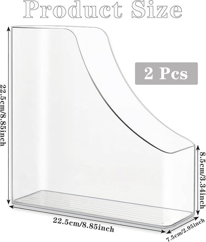 2 Pack Vertical File Holder Clear Acrylic Desk Organizer Storage Bins Holding Plastic Document Organizer PET Magazine Holder Basics Vertical Magazine Rack for Home Office School