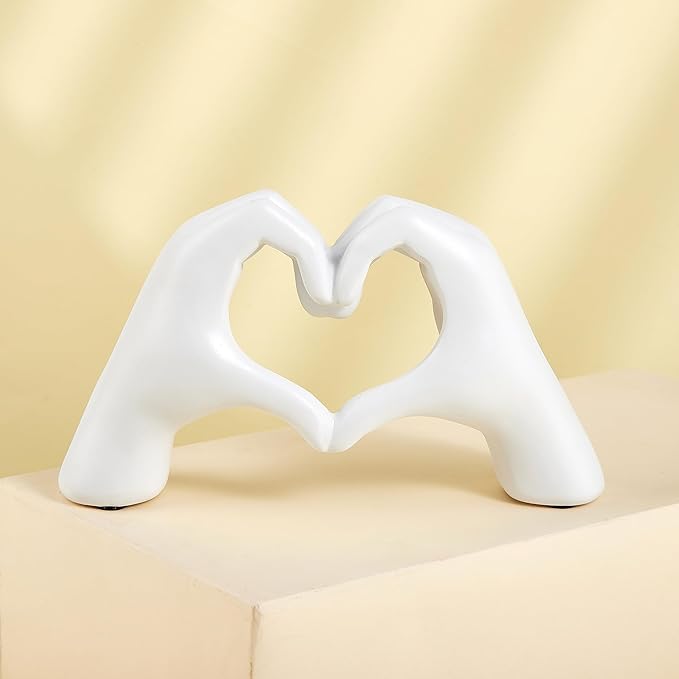 Golden Gesture Heart Decoration, Modern Love Statue Finger, Abstract Art Sculpture Home Wedding Decoration (White)