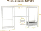 Coat Rack Clothes Wardrobe：Closet Organizer and Storage Clothing Garment Rack with Shelves Heavy Duty for Hanging Clothes Portable Adjustable White 15.8" DX69 WX76.5 H