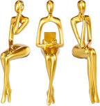 BMLCGJ Thinker Statue Gold Decor Abstract Art Sculpture, Golden Resin Collectible Figurines for Home Living Room Office Shelf Decoration,Great Gifts Ideas (Sitting Posture-Gold)