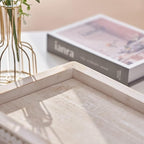 Decorative Coffee Table Tray, 13.5 x 9.7 Inch White Washed Wooden Beaded Tray with Removable Legs, Rustic Farmhouse Rectangular Tray for Coffee Table, Kitchen Counter and Vanity Decor