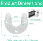 2 Packs Stainless Steel Closet Rod End Supports 1 Inch Wardrobe Bracket Heavy Duty Closet Pole Sockets Flange Rod Holder, U-Shaped with Screws, White