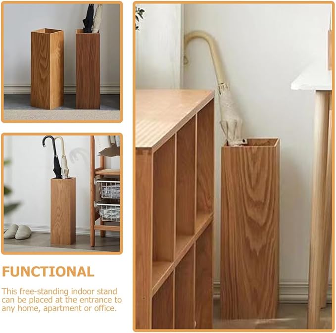 Rustic Wood Umbrella Holder, Rectangular Umbrella Stand Standing Umbrella Bucket Canes Walking Sticks Bin Flower Vase Barrel for Entryway Home Office