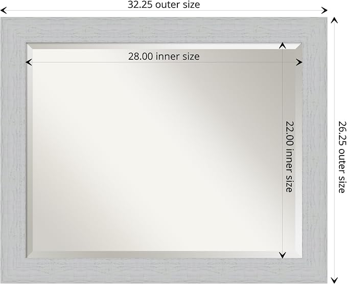 Amanti Art White Wall Mirror 26x32 Shiplap White Rectangle Bathroom Mirror for Wall Decor Living Room, Large Cottage Wood Frame, Hangs Horizonally and Vertically, Bathroom Decor, Beveled Edge