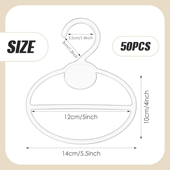50 Pcs Scarf Hanger Plastic Holder Organizer Space Saving Scarf Organizer Clothes Hanger for Scarves Headscarves Clothing Sorting Storing (Clear)