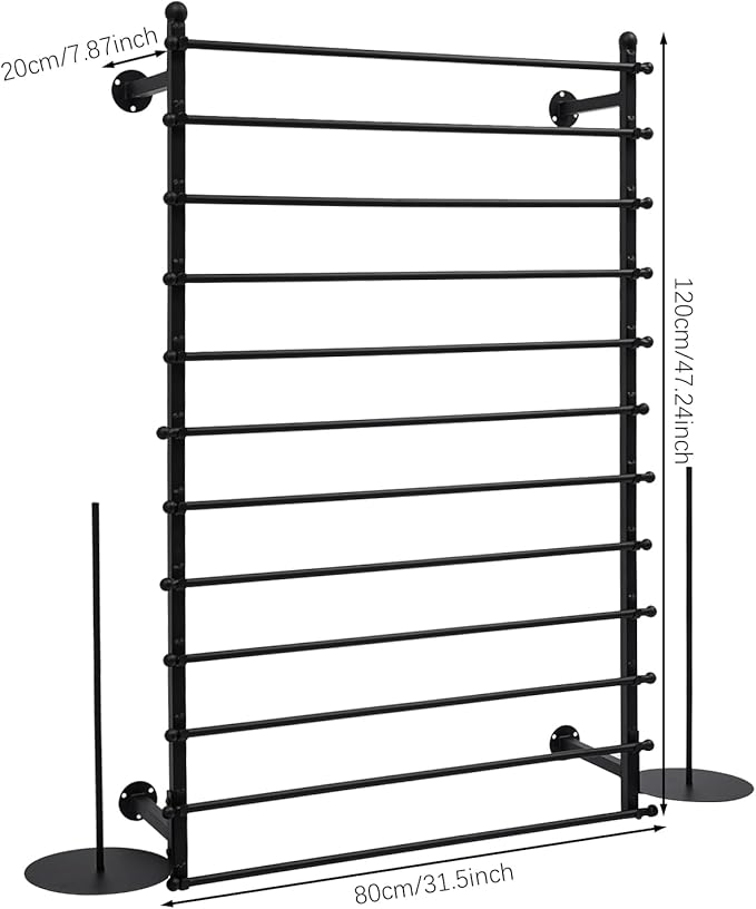 12-Tier Wall Mounted Scarf Rack, Scarf Display Rack, Towels Storage Hanger, Commercial Hijab Scarf Holder Organizer Space Saving for Retail Stores, Boutiques, Home (Black, 31.5in Width)