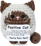Inspirational Handmade Crochet Brown Cat, Positive Emotional Support Brown Cat, Valentine's Day Gift, Birthday Thanksgiving Basket Gift for Home Decorations