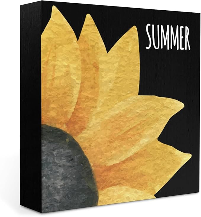 IYEZH Summer Decor Sunshine Wood Box Sign, Sunflower Summer - Rustic Country Wooden Square Sign, 5 x 5 Inches - Desk Decor, Wall Decor, Home, Office, Kitchen, Bathroom