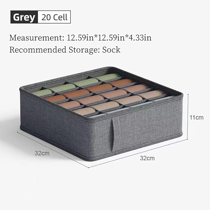 3 Pack Closet Underwear Organizer Storage Box, Drawer Fabric Foldable Cabinet Closet Storage Boxes for Storing Socks, Underwear, Ties, Belts (Dark Grey)