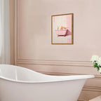 Funny Pink Girl Bathroom Wall Art, Cute Girly Bathtub Wall Decor Painting Trendy Pastel Woman and Martini Bathroom Poster Canvas Print Artwork 12x16 inch Framed