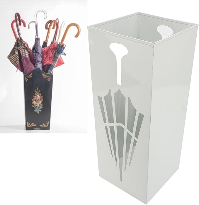 Square Metal Umbrella Holder, Umbrella Stand Rack for Entryway with Hollow Pattern, Fast Drying Rack Holder for Office and Entryway (White)