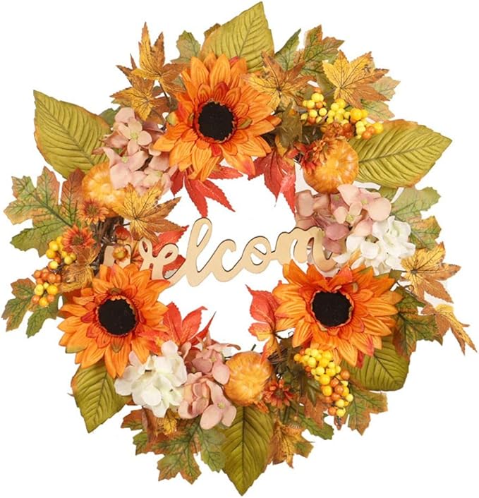 Ochine Fall Harvest Swag for Front Door, Artificial Teardrop Swag Decorative for Thanksgiving, Autumn, Fall Decor & Halloween