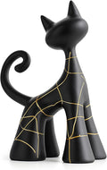 Octdays Modern Cat Statue Decor, Matte Black Abstract Cat Figurine with Hand-Painted Lines, Unique Resin Sculpture for Living Room, Bookshelf, Office, Minimalist Home Decor Gift for Cat Lovers