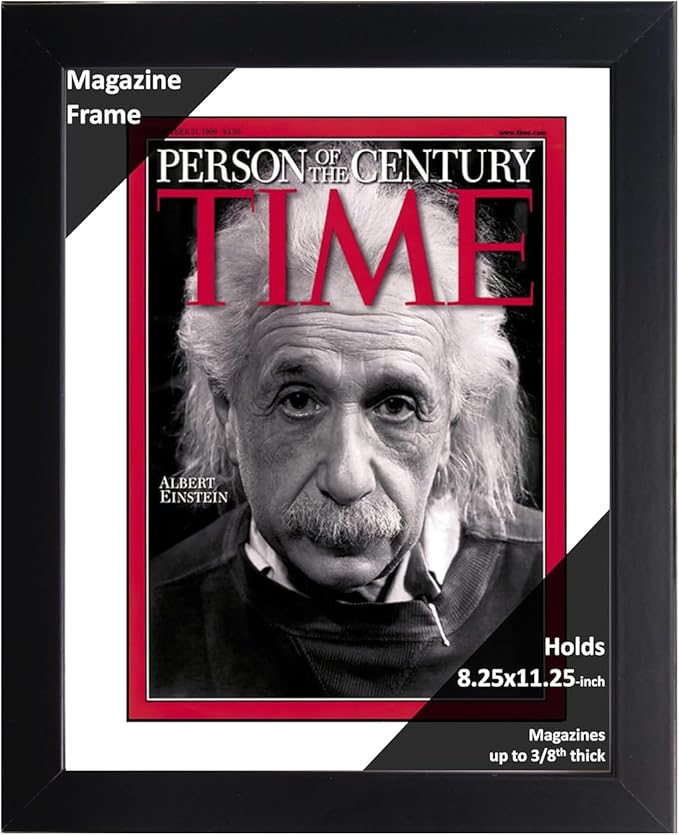 Creative Picture Frames 8.25 x 11.25 Magazine Frame with Full-Strength Glass, Holds Up To A 1/4" Thick Media with Installed Hangers for Easy Mounting, 11x14 Black Frame with White Mat