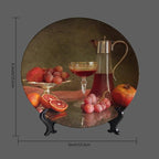 Decorative Plate Holder, 6 Inch, Blood Orange Grape Pomegranate Cider Round Display Plate, Decorative Plates with Stand, for Wall Hanging Living Room Bathroom Decor Gift