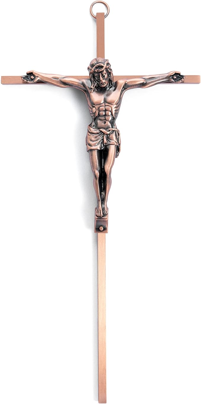 DCCXN Metal Cross for Wall Decor Catholic, Crucifix Wall Cross of Jesus Christ-10 Inch Antique Copper
