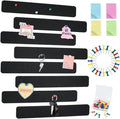 Vuzvuv 8 pcs Bulletin Board Bar Strips with 50 Pushpins & 10 Wooden Clip pins，Self Adhesive Cork Board for Wall，Felt Pin Board for School，Office Decor(Black)