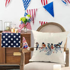 RABUSOFA 4th of July Memorial Day Patriotic Throw Pillow Cover,18x18 Inch Red White and Blue Birds Flowers Independence Day American Fourth of July Decoration for Sofa Couch