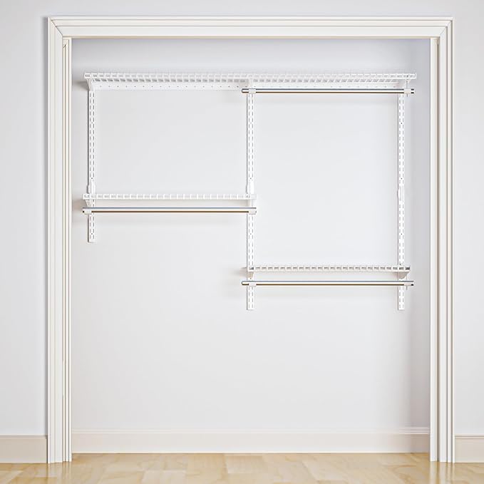 Wire Closet Organizer System, Wall Mounted 4.4 Ft. Custom Closet Kit for Bedrooms Laundry Mudroom Garage Basement, Adjustable Storage Shelves for Clothes Shoes Handbags