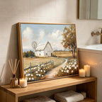 Framed Barn Canvas Wall Art Farmhouse Rustic Decor Pictures Farm Windmill Countryside Nature Field Meadow Flower Posters Prints for Home Decoration Bathroom Bedroom Living Room Decoration