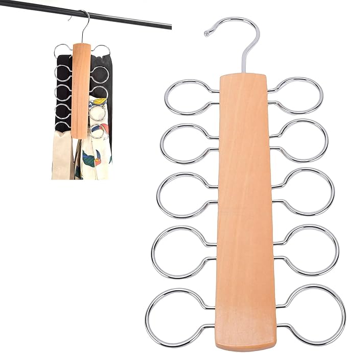 Yinhing 10 Hook Scarf Hanger, Wood Multi Functional Organizer for Scarves Ties Belts, with Smooth Edges and Resilient Design