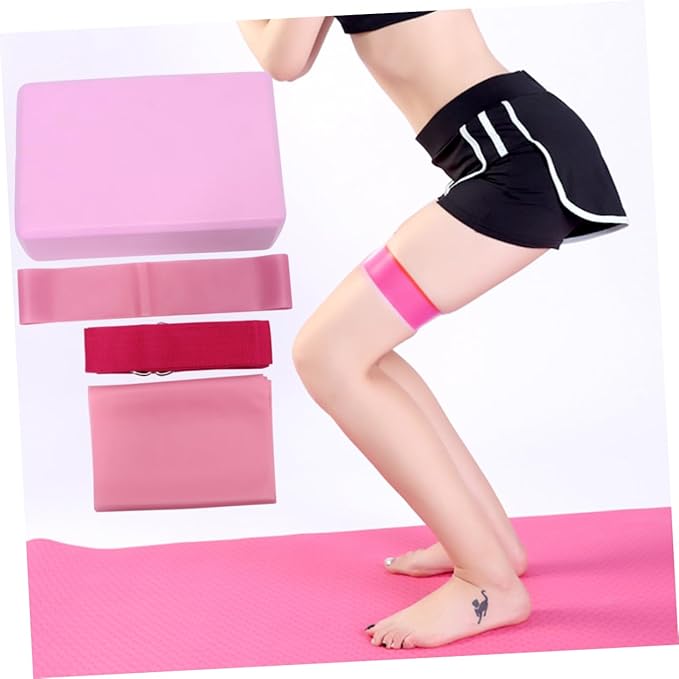 Kisangel 4pcs Yoga Tool Kit Resistance Ring Stretch Band Latex Pull Towel and Yoga Brick for Home Gym Workouts and Fitness Enthusiasts