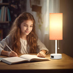 Dott Arts Table Lamp for Bedroom, 3-Color Bedside Lamps with Pull Chain, Bedroom Table Lamps for Nightstand,AC Outlet Small Lamp for Living Room, Bulb Included Pink