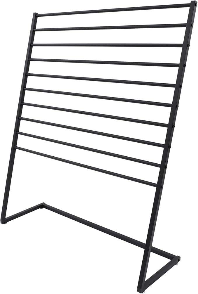 10 Tier Metal Scarf Organizer Holder, Freestanding Scarf Rack, Scarf Holder Organizer for Commercial Clothing Retail Store Towel Rack Ties Belt Pants Hanging (Black, 47.24 * 15.75 * 57.09in)