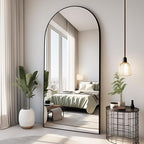 Dewfig Arched Full Length Mirror, 71"x30" Large Floor Mirror, Full Body Mirrors for Leaning or Hanging, Standing Mirrors for Bedroom, Living Room,Dressing Room, Aluminum Alloy Frame, Black