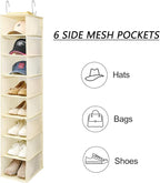 Hanging Shoe Organizer for Closet with Side Mesh Pockets，Hat Racks for Baseball Caps，Shoe and Hat Holder & Storage，8-Shelf，Beige，2 Pack